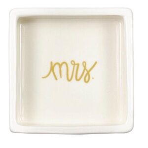 Mr. & Mrs. Gold and Cream Square Jewelry Dish.